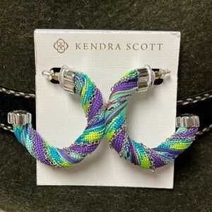 Brand New Kendra Scott Masie Rhodium-Plated Chain & Fabric Twist Hoop Earrings